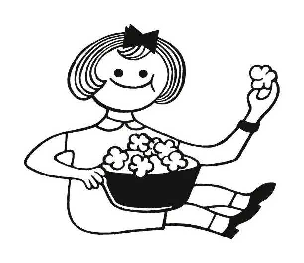 Vector illustration of Girl Eating Popcorn