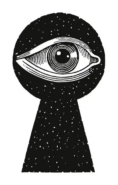 Vector illustration of Eye Looking Through Keyhole