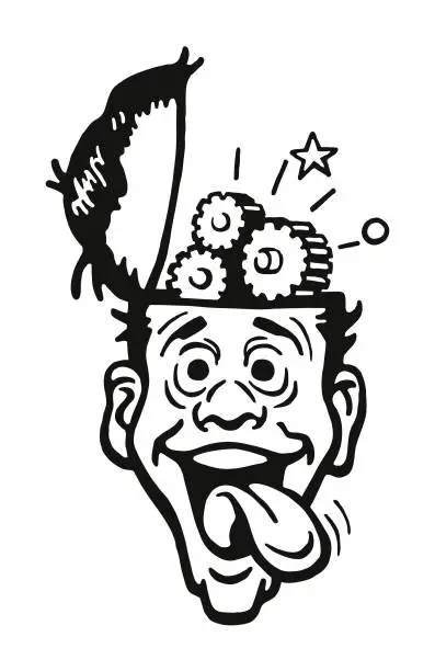 Vector illustration of Crazy Man with Brain Wheels Turning