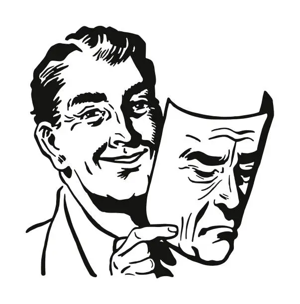 Vector illustration of Man Holding a Human Mask