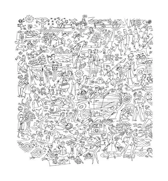 Vector illustration of Pattern of People Enjoying Life