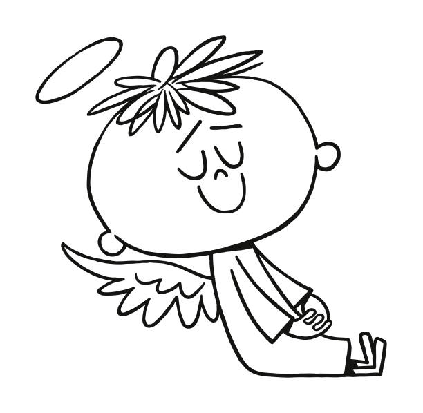 ilustrações, clipart, desenhos animados e ícones de angel"" - spirituality smiling black and white line art