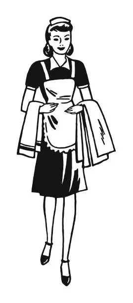 Vector illustration of Housekeeper Carrying Towels