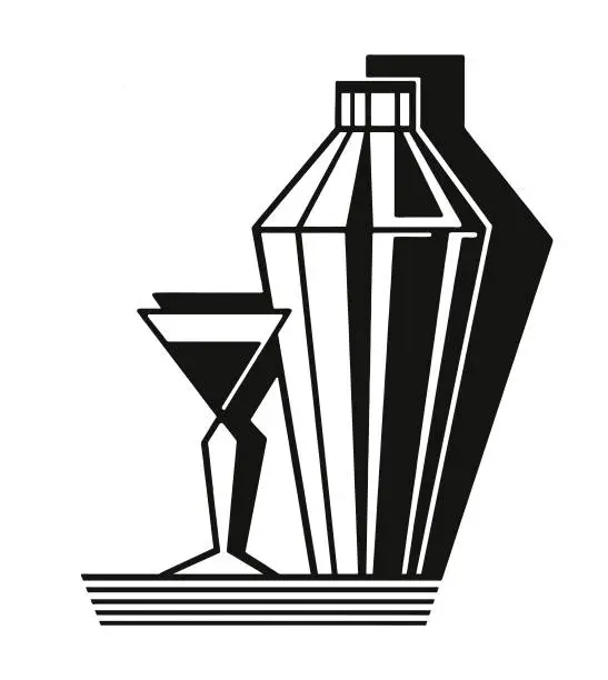 Vector illustration of Cocktail Shaker and Martini Glass