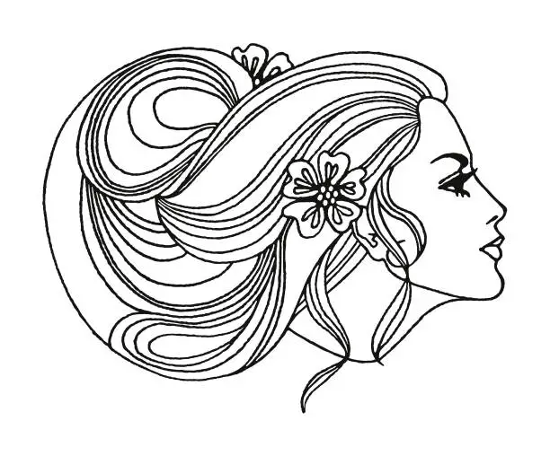 Vector illustration of Woman with Long Flowing Hair
