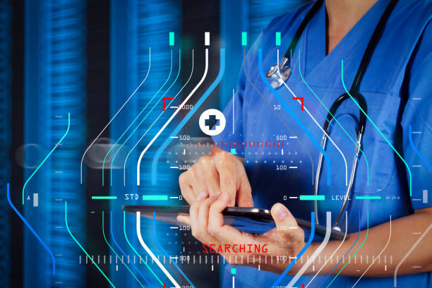 istock Doctor working on a digital tablet with digital background as concept 1003179190