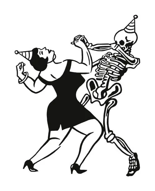 Vector illustration of Woman Dancing with a Skeleton