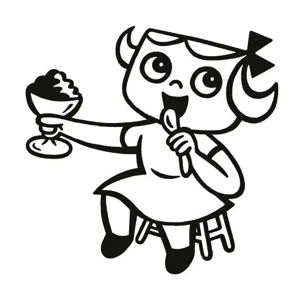Vector illustration of Girl Eating Dessert