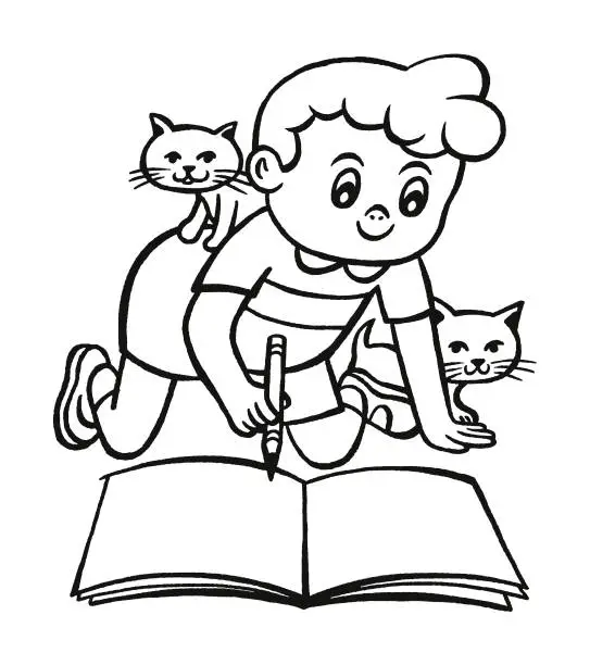 Vector illustration of Boy Writing in a Notebook