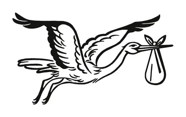 Vector illustration of Stork Carrying a Bundle