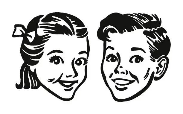 Vector illustration of Faces of Girl and Boy
