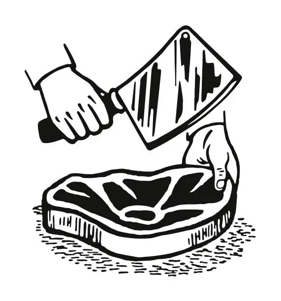 Vector illustration of Cutting a Piece of Meat