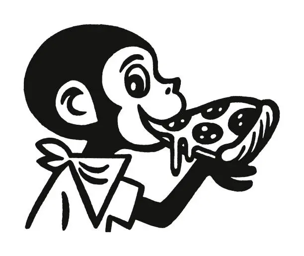 Vector illustration of Monkey Eating Pizza