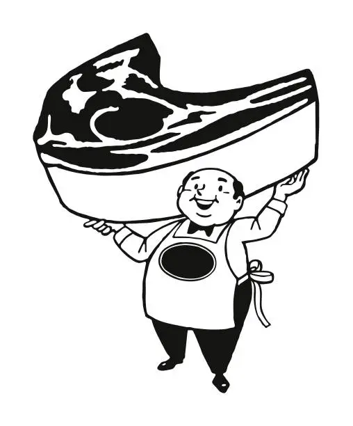 Vector illustration of Butcher Holding a Piece of Meat