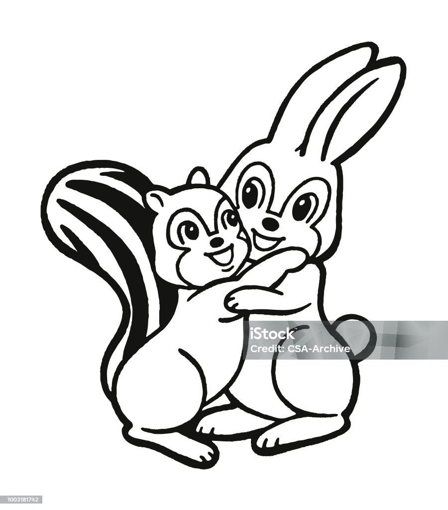 Rabbit and Chipmunk Hugging Rabbit - Animal stock vector