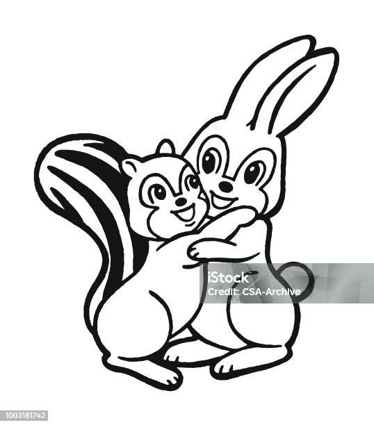 Rabbit And Chipmunk Hugging Stock Illustration - Download Image Now - Rabbit - Animal, Affectionate, Animal