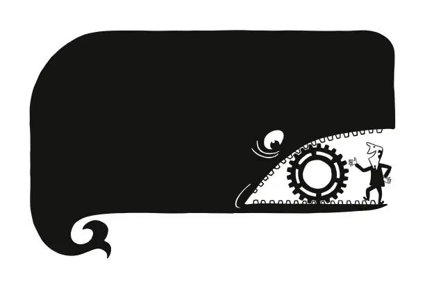 Vector illustration of Huge Whale with a Gear in Mouth