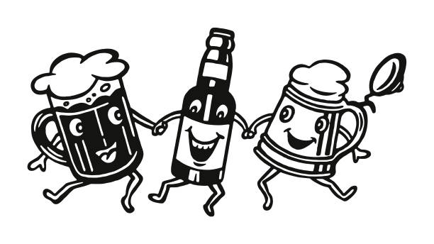 illustrazioni stock, clip art, cartoni animati e icone di tendenza di tre personaggi della birra felice - cup of beer