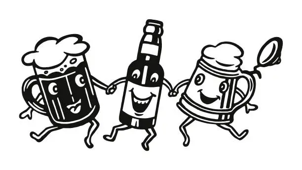 Vector illustration of Three Happy Beer Characters