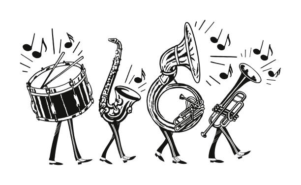 zespół marszowy - brass instrument illustrations stock illustrations