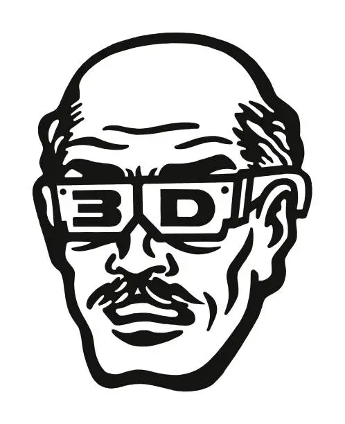Vector illustration of Bald Man Wearing 3D Glasses