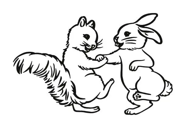 Vector illustration of Playful Squirrel and Rabbit