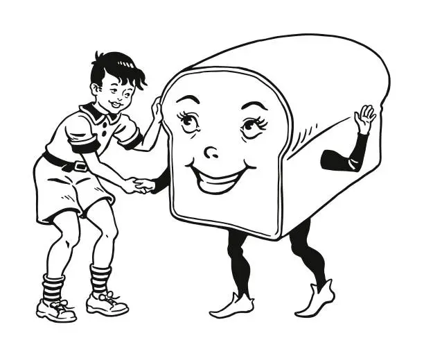 Vector illustration of Boy Shaking Hands with a Loaf of Bread