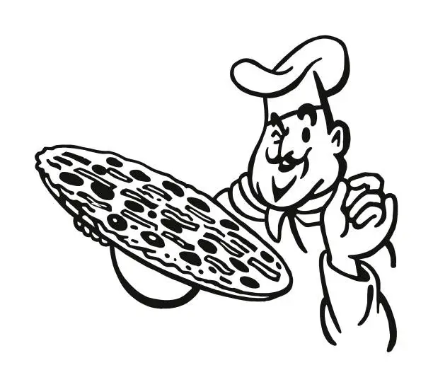 Vector illustration of Chef Holding a Pizza