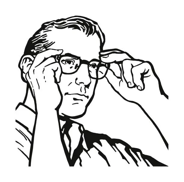 Vector illustration of Man Putting on Glasses