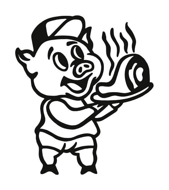 illustrazioni stock, clip art, cartoni animati e icone di tendenza di maiale che tiene un piatto di maiale - pig roast