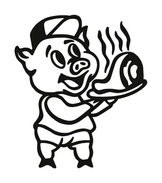 świnia trzyma talerz wieprzowiny - pig roasted barbecue grill barbecue stock illustrations