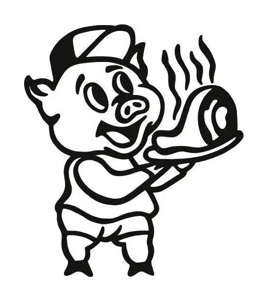 Vector illustration of Pig Holding a Plate of Pork