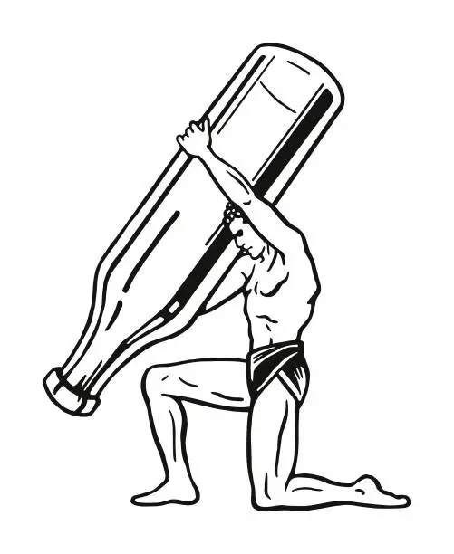 Vector illustration of Man Holding a Giant Bottle Upside Down