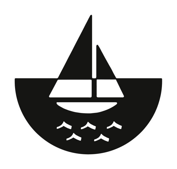 ilustrações, clipart, desenhos animados e ícones de silhueta de um veleiro no mar - sailboat nautical vessel lake sea