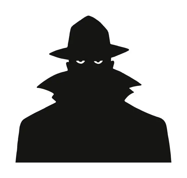 Vector illustration of Silhouette of a Man in a Trench Coat and Hat
