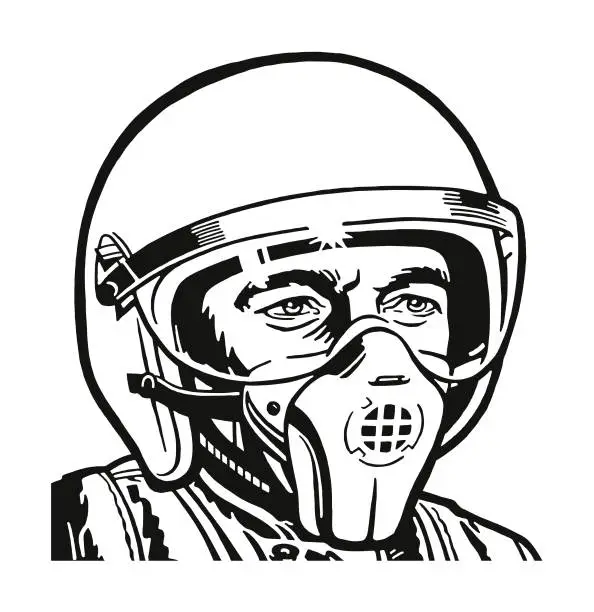 Vector illustration of Jet Pilot Wearing a Helmet and Mask