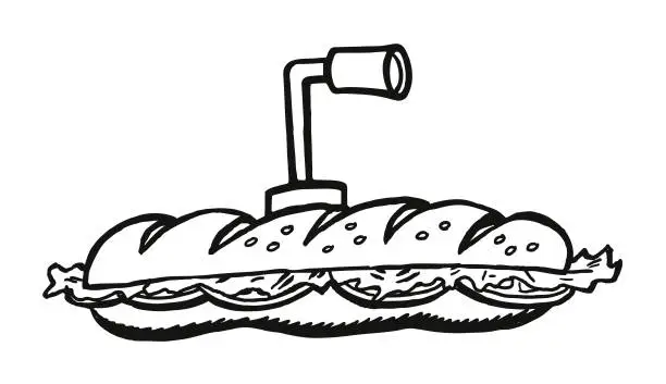 Vector illustration of Submarine Sandwich with Periscope