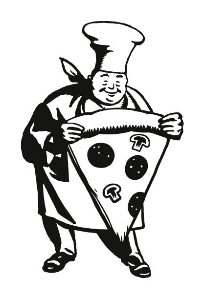 シェフのピザの大きなスライスを保持しています。 - pizzeria点のイラスト素材／クリップアート素材／マンガ素材／アイコン素材