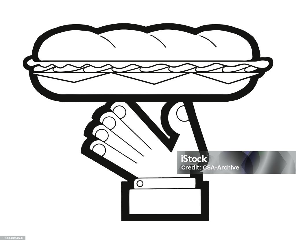 Hand Holding a Submarine Sandwich Sandwich stock vector