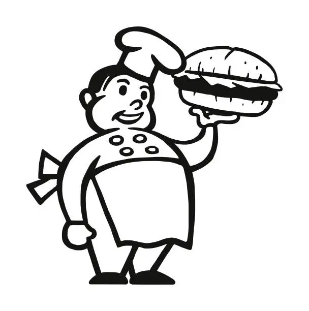 Vector illustration of Chef Holding a Hamburger