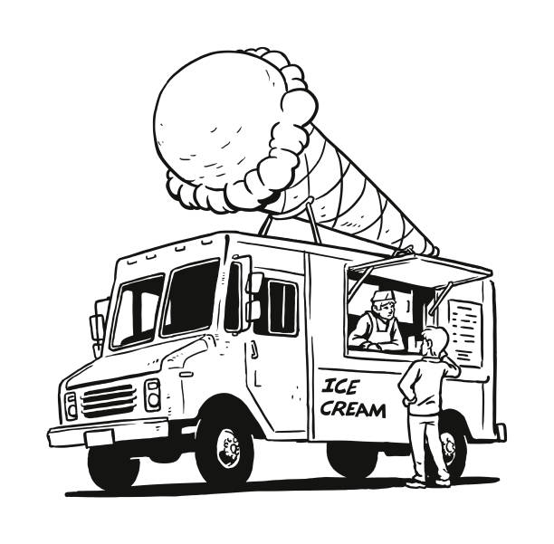 illustrations, cliparts, dessins animés et icônes de camion de crème glacée - camionnette de vendeur de glaces