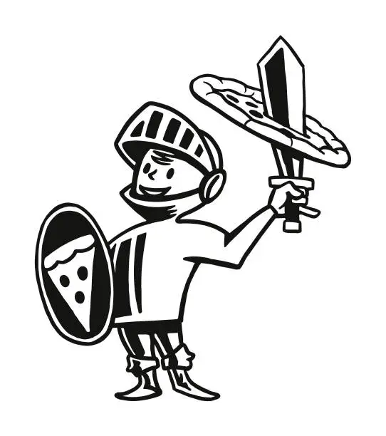 Vector illustration of Knight with a Pizza