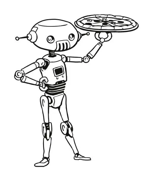 Vector illustration of Robot Holding a Pizza