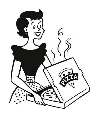 Woman Looking at a Pizza in a Box