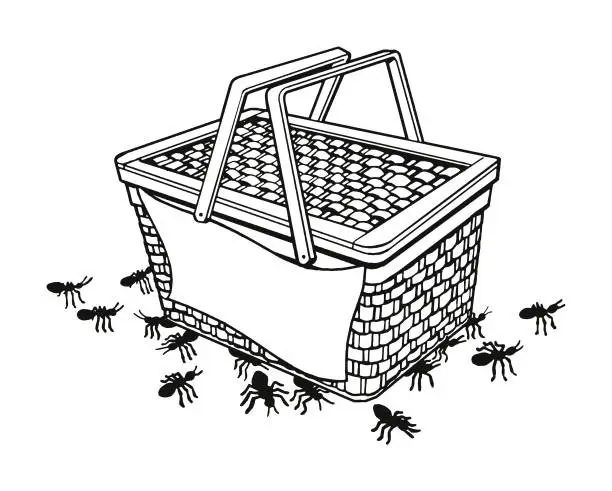 Vector illustration of Picnic Basket with Ants