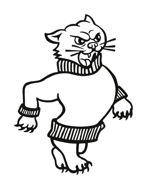 ilustrações, clipart, desenhos animados e ícones de wildcat vestindo um suéter - bobcat wildcat undomesticated cat animal