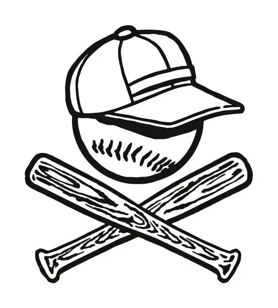 Vector illustration of Baseball Bats, Ball, and Cap