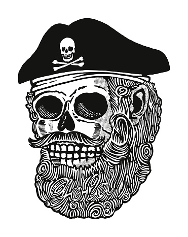 Skull Pirate with Curly Beard