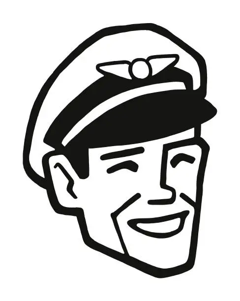 Vector illustration of Smiling Man Wearing a Uniform Cap