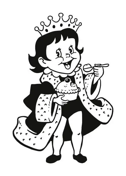 Vector illustration of Little King Eating a Tart
